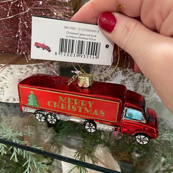Merry Christmas Trailer Truck Glass Glitter Ornaments Made in Amsterdam NWT - Picture 5 of 6